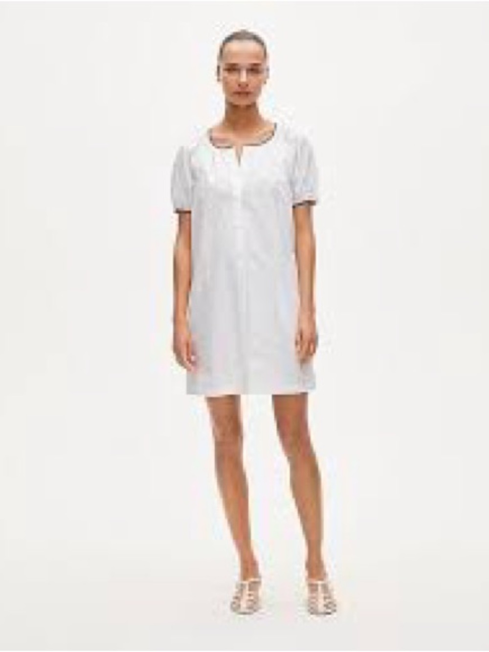 J. Crew White Short-Sleeve Cotton Chemise with Notch Neck